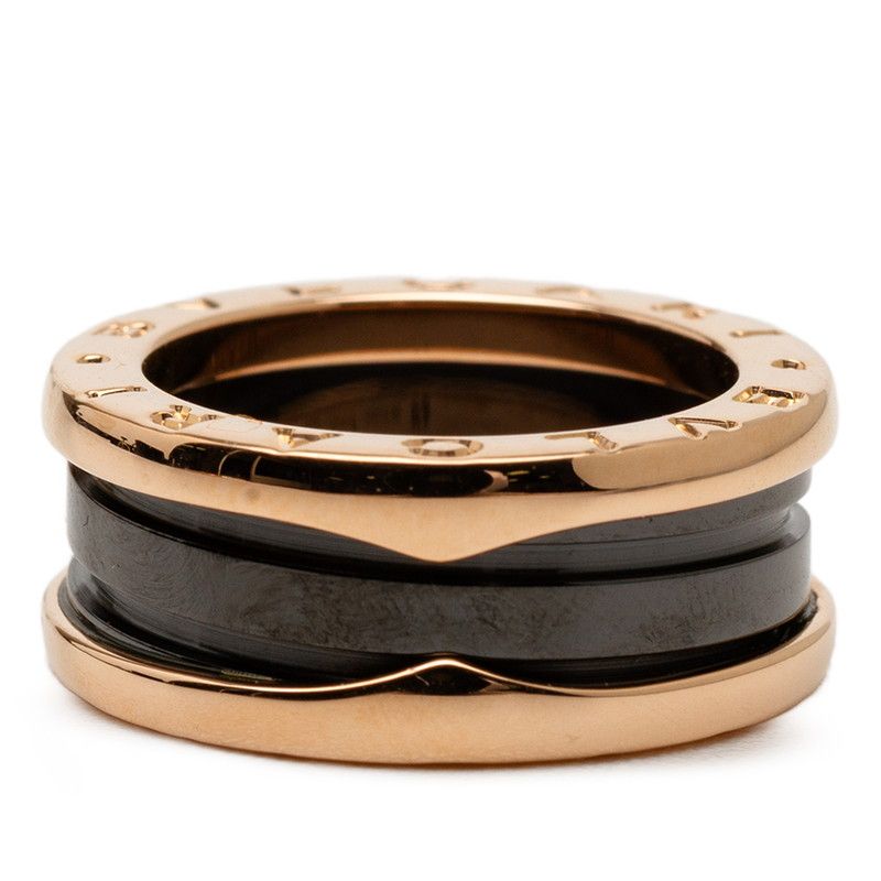 Bvlgari B Zero One Black Ceramic 2 Band Ring #49 Gold 18k Pink Gold Pink Gold