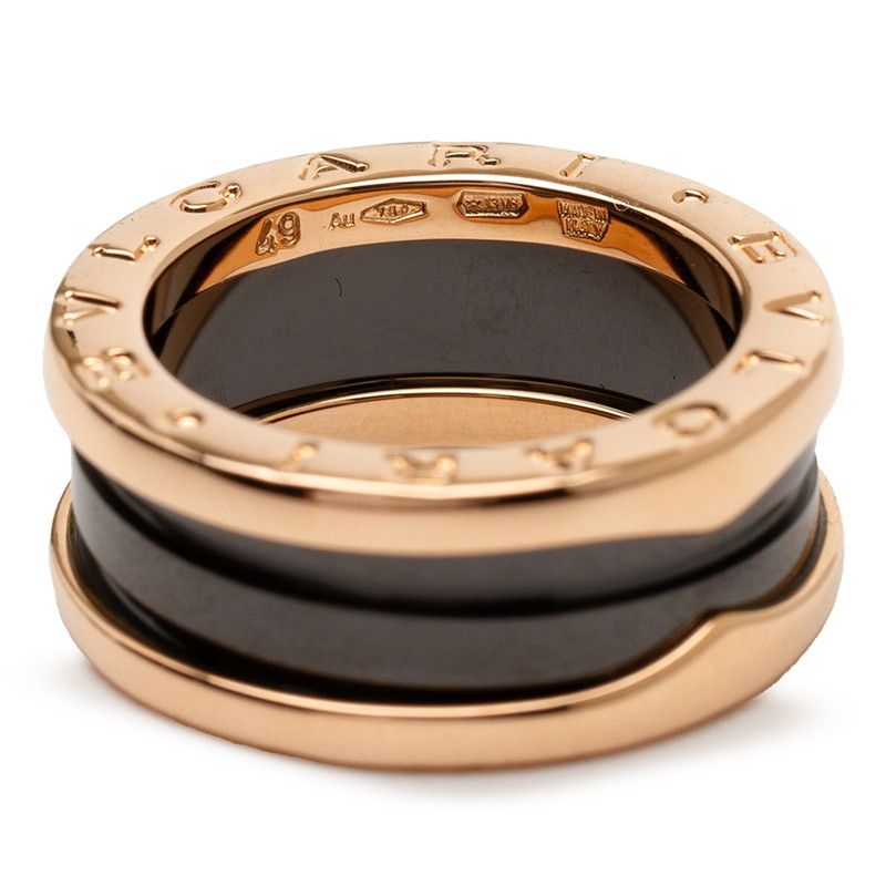 Bvlgari B Zero One Black Ceramic 2 Band Ring #49 Gold 18k Pink Gold Pink Gold