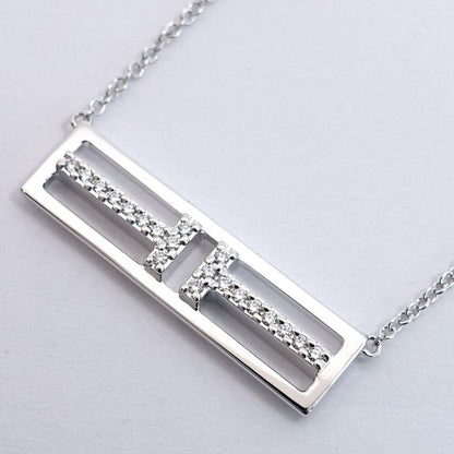 Tiffany & Co 18K White Gold T Two Open Vertical Diamond Necklace