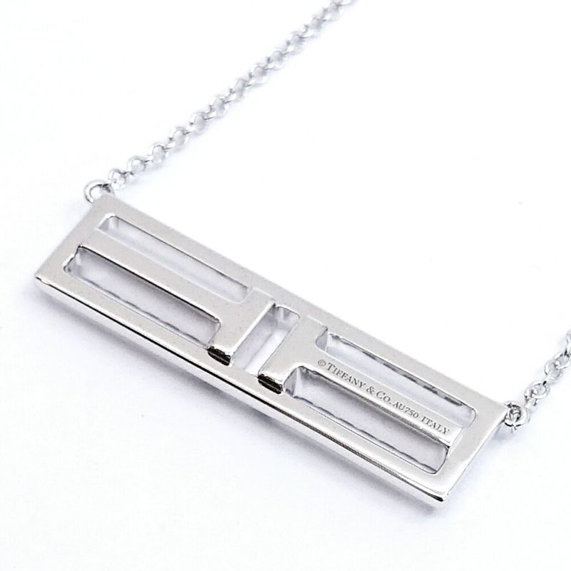 Tiffany & Co 18K White Gold T Two Open Vertical Diamond Necklace
