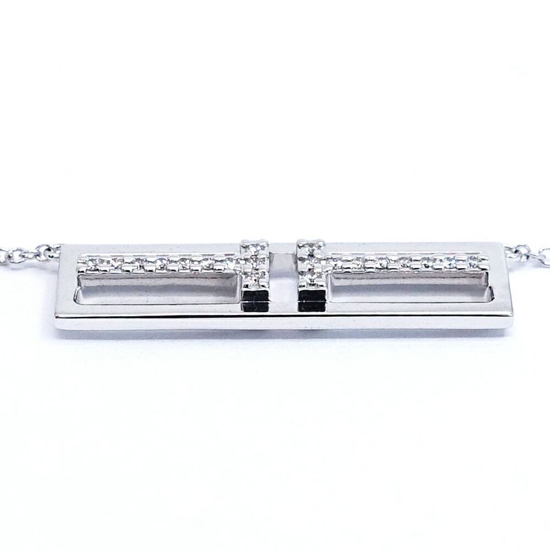 Tiffany & Co 18K White Gold T Two Open Vertical Diamond Necklace