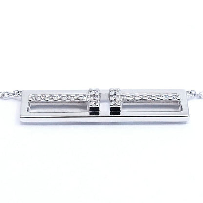 Tiffany & Co 18K White Gold T Two Open Vertical Diamond Necklace