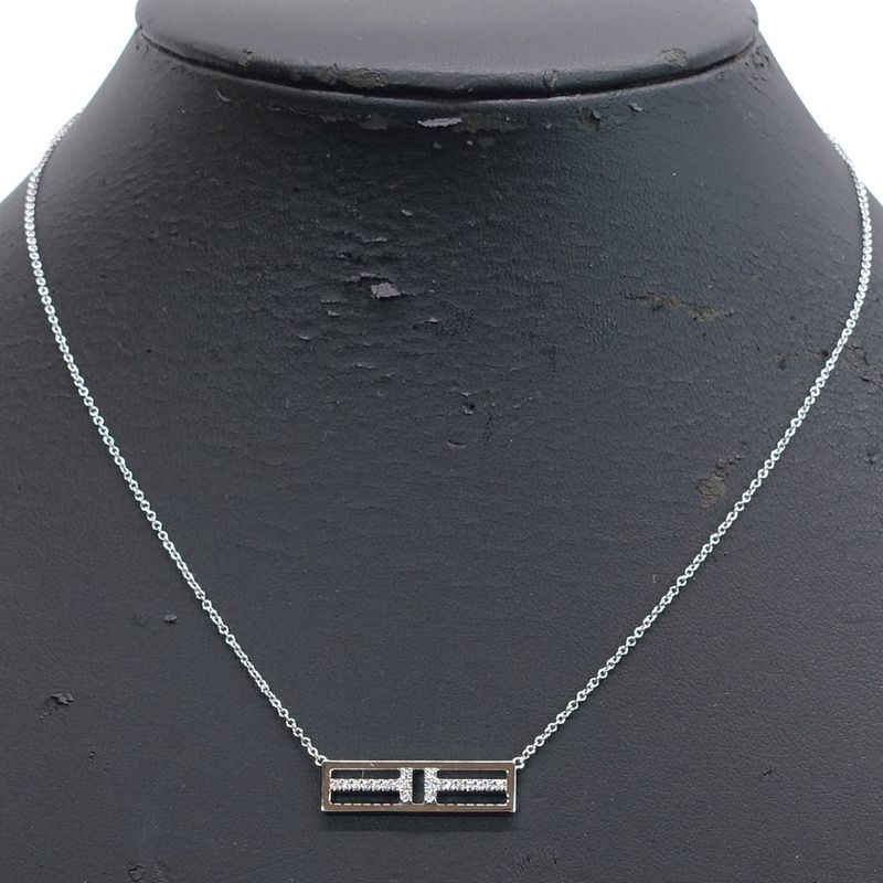 Tiffany & Co 18K White Gold T Two Open Vertical Diamond Necklace