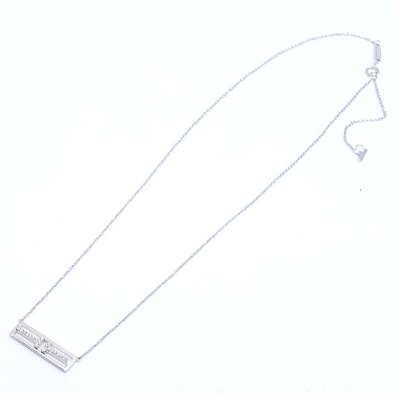 Tiffany & Co 18K White Gold T Two Open Vertical Diamond Necklace