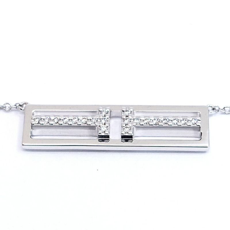 Tiffany & Co 18K White Gold T Two Open Vertical Diamond Necklace