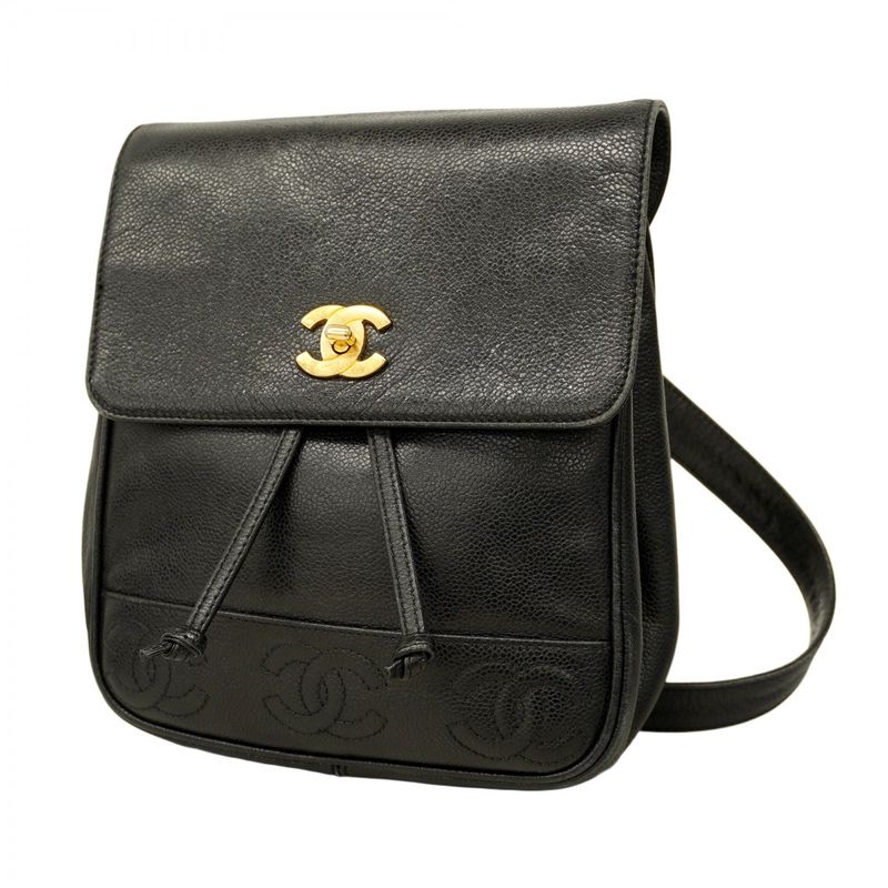 Chanel Backpack/daypack Caviar Skin Black Gold Hardware Women's