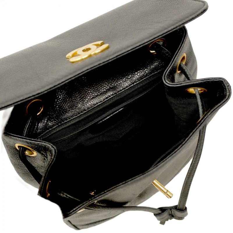 Chanel Backpack/daypack Caviar Skin Black Gold Hardware Women's