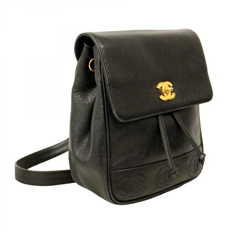Chanel Backpack/daypack Caviar Skin Black Gold Hardware Women's