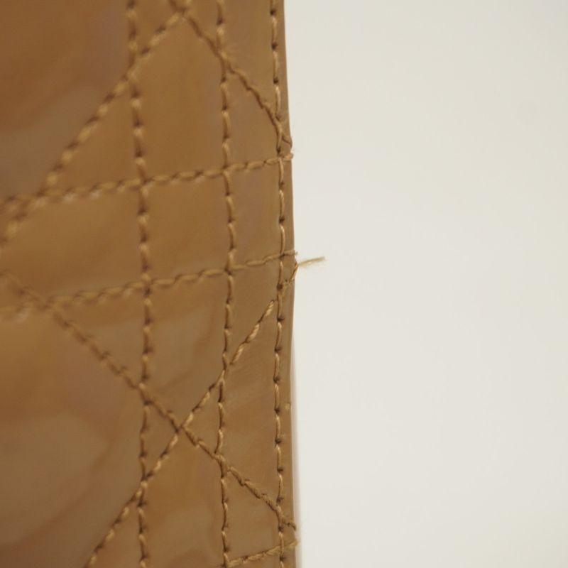 Christian Dior Handbag Cannage Lady Dior Enamel Brown Gold Hardware 2way Bag