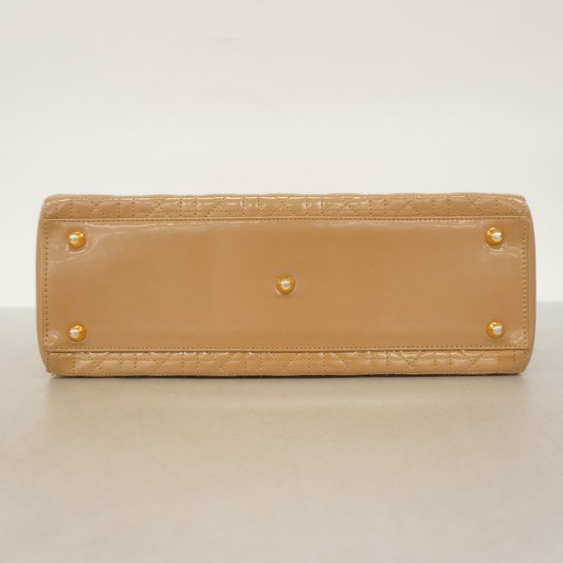 Christian Dior Handbag Cannage Lady Dior Enamel Brown Gold Hardware 2way Bag