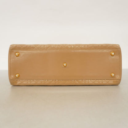 Christian Dior Handbag Cannage Lady Dior Enamel Brown Gold Hardware 2way Bag