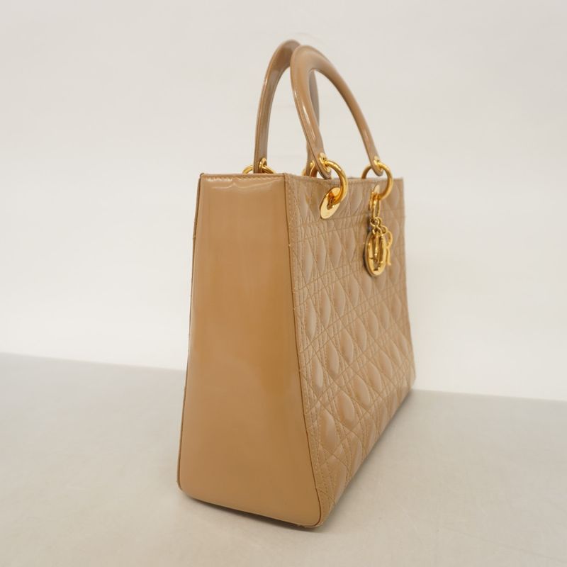 Christian Dior Handbag Cannage Lady Dior Enamel Brown Gold Hardware 2way Bag