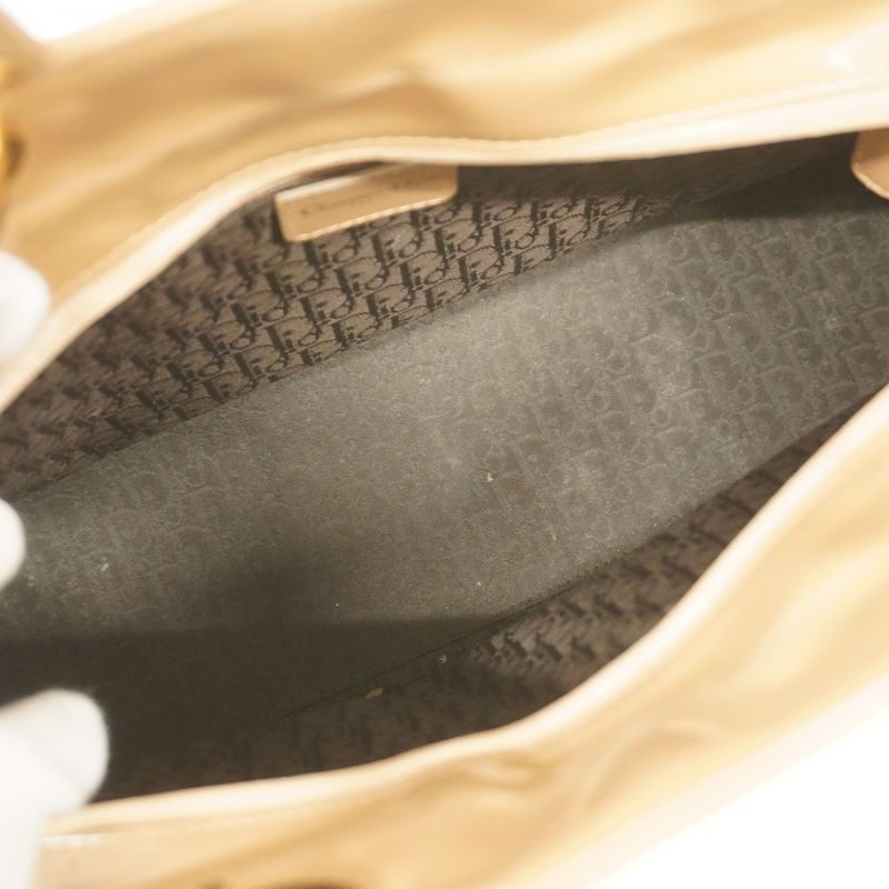 Christian Dior Handbag Cannage Lady Dior Enamel Brown Gold Hardware 2way Bag