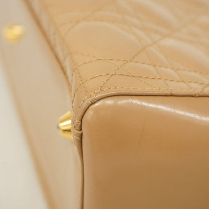 Christian Dior Handbag Cannage Lady Dior Enamel Brown Gold Hardware 2way Bag