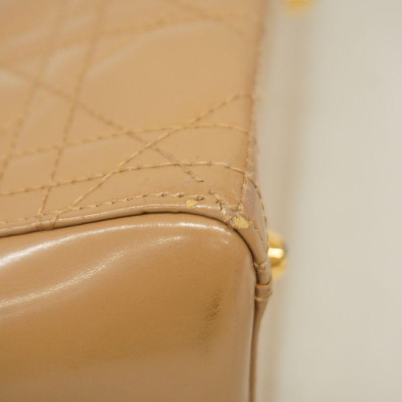 Christian Dior Handbag Cannage Lady Dior Enamel Brown Gold Hardware 2way Bag