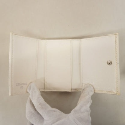 Chanel Trifold Wallet Matelasse Caviar Skin White Silver Hardware Women's