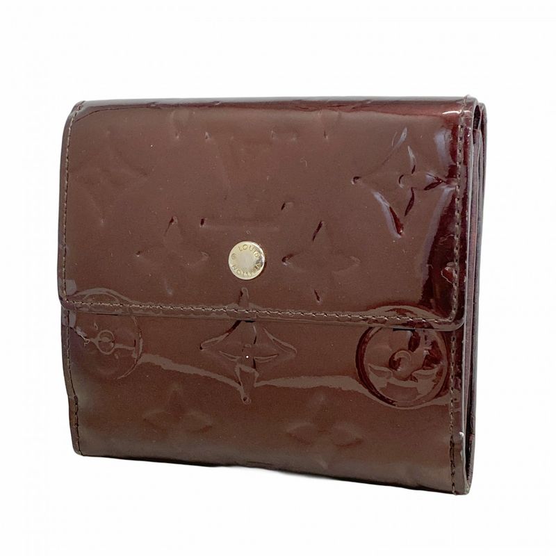 Louis Vuitton Trifold Wallet Vernis Portefeuille Elise M93523 Amarant Women's