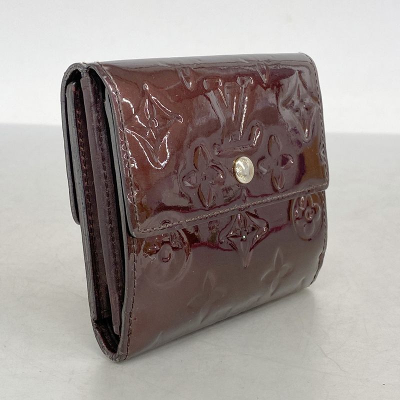 Louis Vuitton Trifold Wallet Vernis Portefeuille Elise M93523 Amarant Women's
