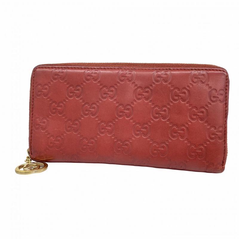Gucci Long Wallet Gucci Guccissima Interlocking G 212110 Leather Red Gold Hardware
