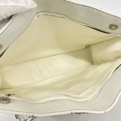 Chanel Tote Bag Chocolate Bar Leather White Navy Silver Hardware Ladies