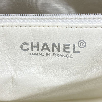 Chanel Tote Bag Chocolate Bar Leather White Navy Silver Hardware Ladies