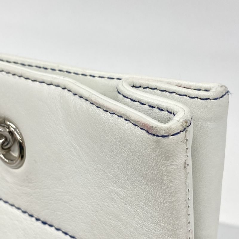 Chanel Tote Bag Chocolate Bar Leather White Navy Silver Hardware Ladies