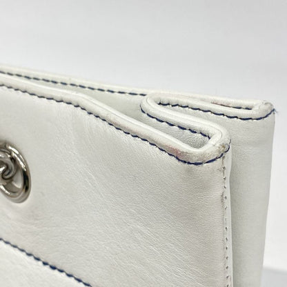 Chanel Tote Bag Chocolate Bar Leather White Navy Silver Hardware Ladies