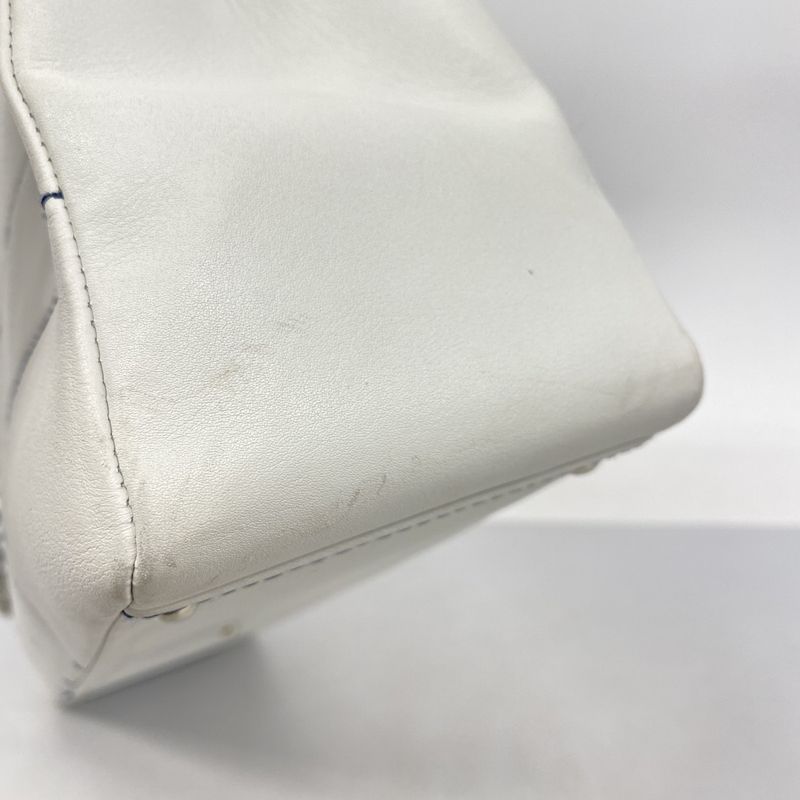 Chanel Tote Bag Chocolate Bar Leather White Navy Silver Hardware Ladies