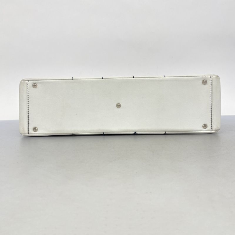 Chanel Tote Bag Chocolate Bar Leather White Navy Silver Hardware Ladies