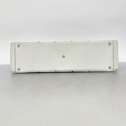 Chanel Tote Bag Chocolate Bar Leather White Navy Silver Hardware Ladies