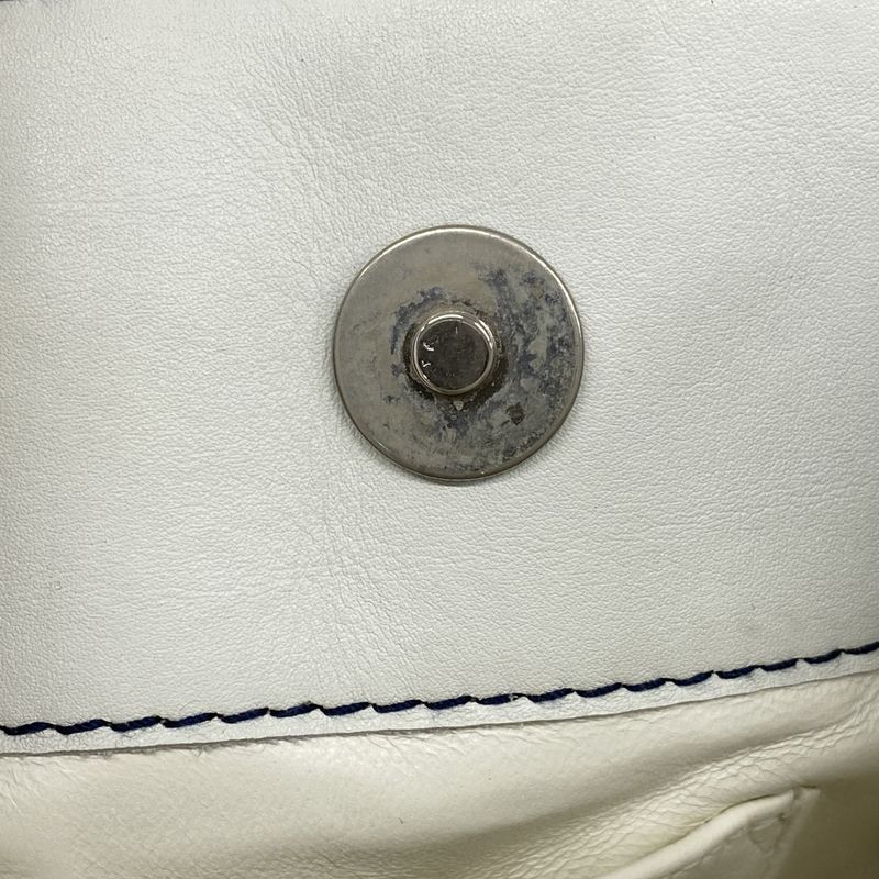 Chanel Tote Bag Chocolate Bar Leather White Navy Silver Hardware Ladies