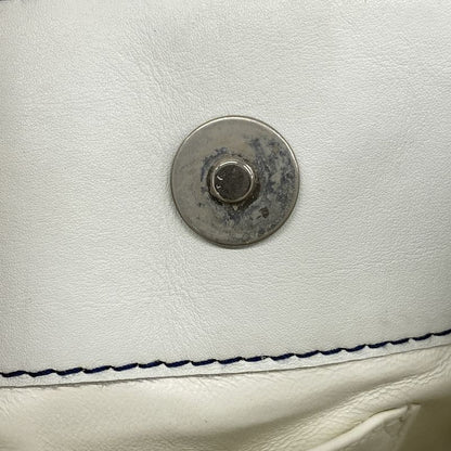 Chanel Tote Bag Chocolate Bar Leather White Navy Silver Hardware Ladies