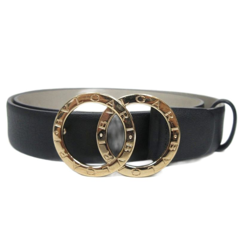Bvlgari Bvlgari Logomania Leather Belt Double Buckle 44 110 Gold Hardware Black