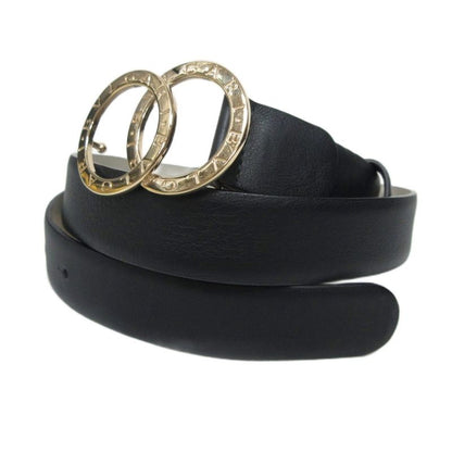 Bvlgari Bvlgari Logomania Leather Belt Double Buckle 44 110 Gold Hardware Black