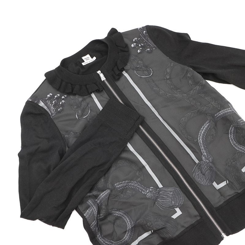 Hermes Cardigan Palefroi Remix Twill 36 Black Gris Charbon