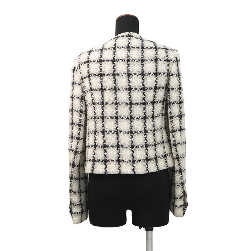 Chanel Jacket Tweed Short Length 38 Ivory - Black Gray