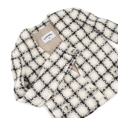 Chanel Jacket Tweed Short Length 38 Ivory - Black Gray