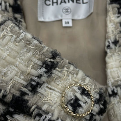 Chanel Jacket Tweed Short Length 38 Ivory - Black Gray