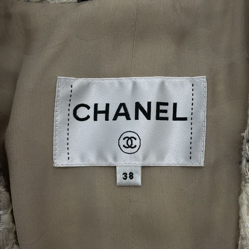 Chanel Jacket Tweed Short Length 38 Ivory - Black Gray
