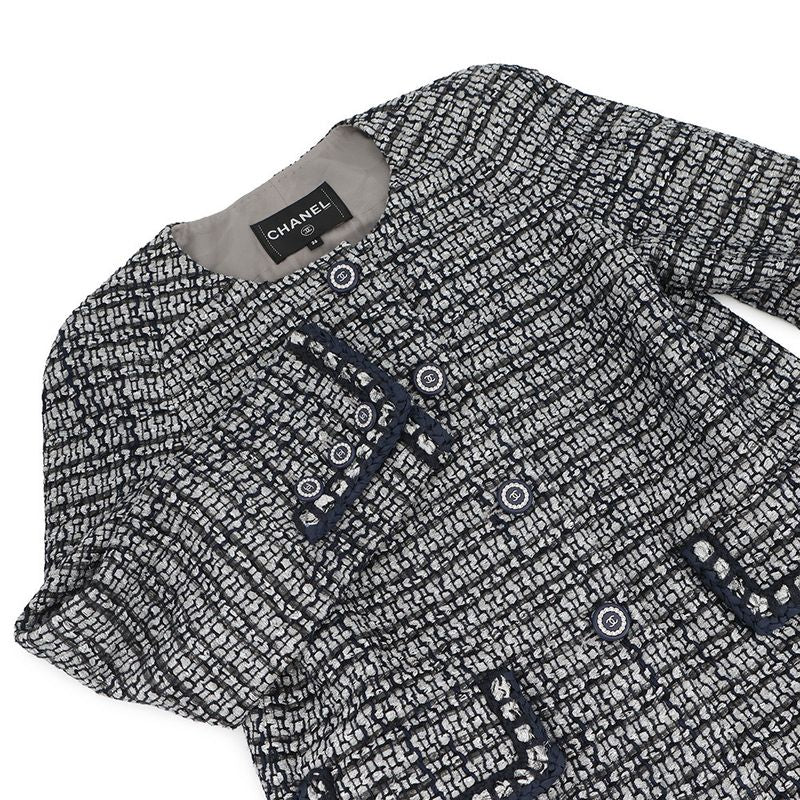 Chanel Jacket Tweed CC Logo 36 Navy -