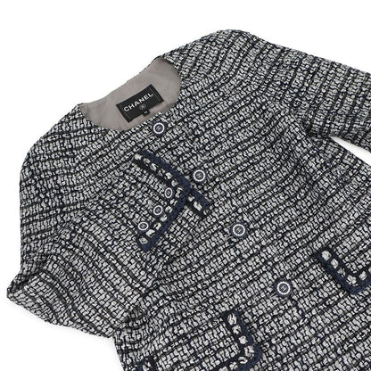 Chanel Jacket Tweed CC Logo 36 Navy -