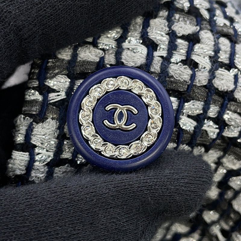 Chanel Jacket Tweed CC Logo 36 Navy -