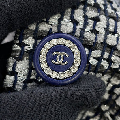 Chanel Jacket Tweed CC Logo 36 Navy -