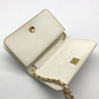 Chanel Quilted CC Logo Push Lock Chain Shoulder Bag Lambskin White