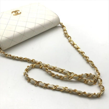 Chanel Quilted CC Logo Push Lock Chain Shoulder Bag Lambskin White