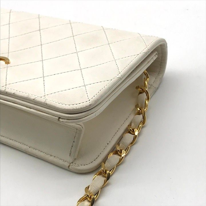 Chanel Quilted CC Logo Push Lock Chain Shoulder Bag Lambskin White