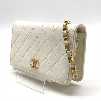 Chanel Quilted CC Logo Push Lock Chain Shoulder Bag Lambskin White