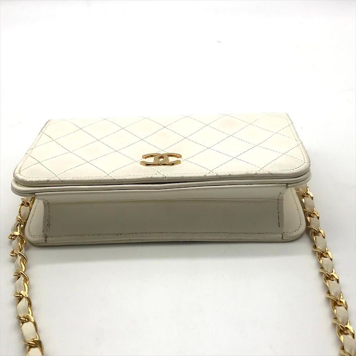 Chanel Quilted CC Logo Push Lock Chain Shoulder Bag Lambskin White