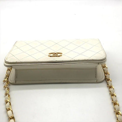 Chanel Quilted CC Logo Push Lock Chain Shoulder Bag Lambskin White