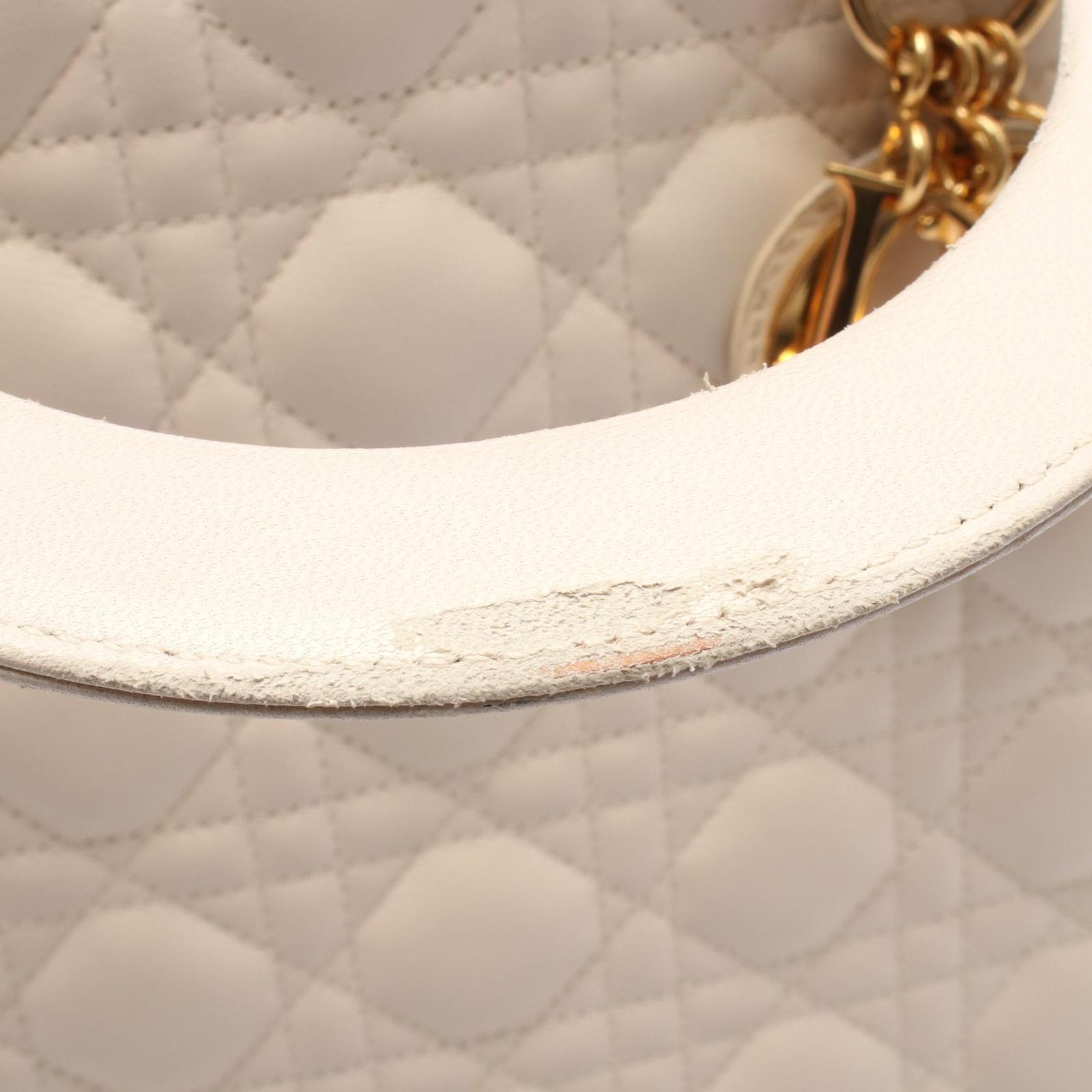 Dior Handbag Ivory Leather Lady Dior Cannage 2way Tote Ladies B